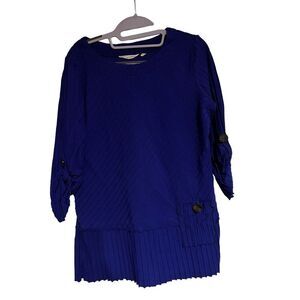 Soft Surroundings Top Womens Size Medium Blue Coastal Pleated Sweater Cotton